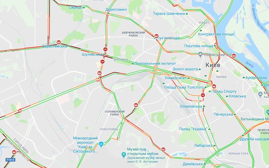 Дорожная ситуация в Киеве на правом берегу