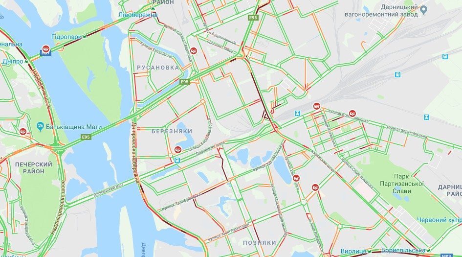 Дорожная ситуация в Киеве на левом берегу