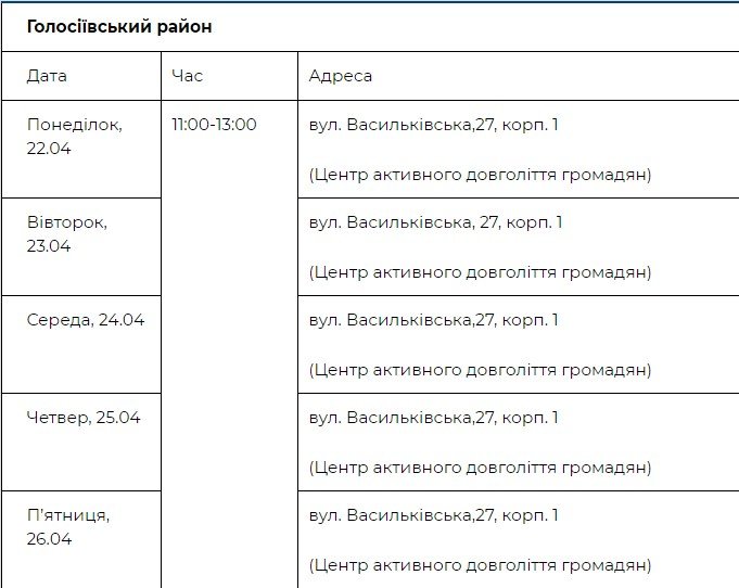 График приема граждан в Голосеевском районе столицы