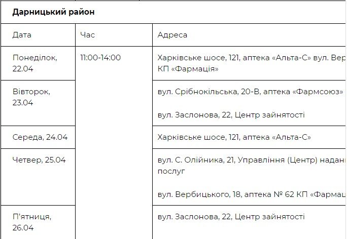 График приема граждан в Дарницком районе