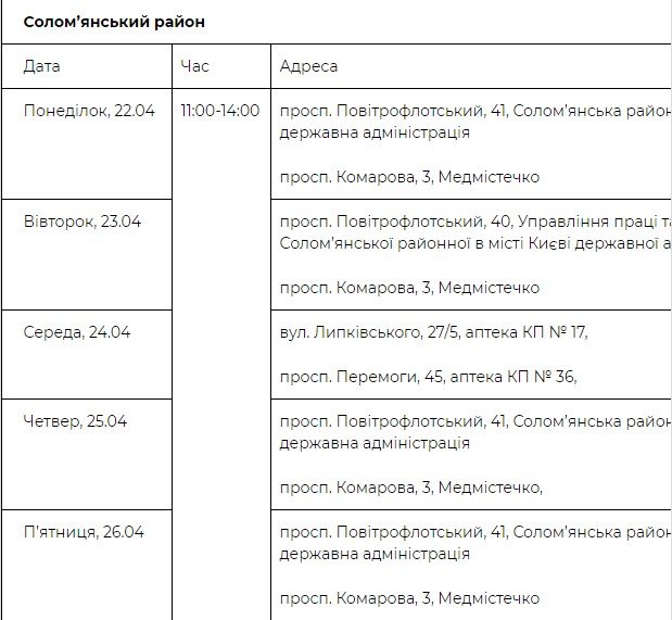 График приема граждан в Соломенском районе столицы