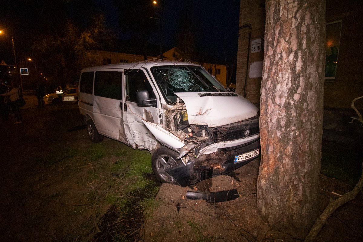 От удара Transporter врезался в дерево