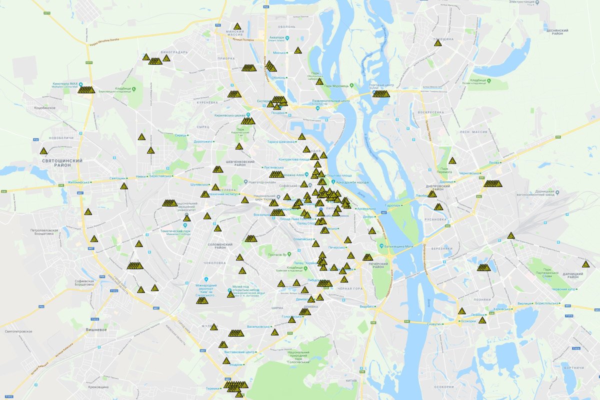 Карта "минирований" в Киеве в 2019 году