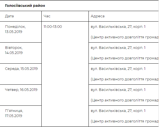 График приема граждан в Голосеевском районе столицы