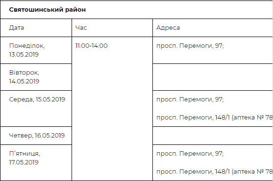График приема граждан в Святошинском районе столицы