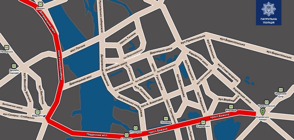 Карта перекрытий от полиции Киева 