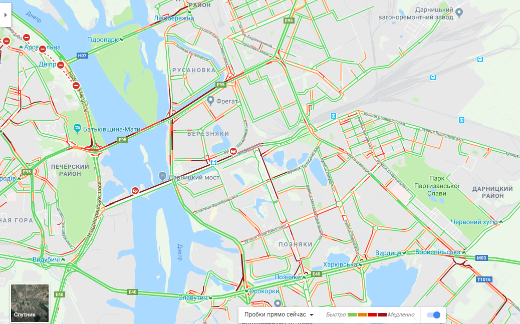 Самые проблемные участки - мосты, а информация по Южному мосту не актуальна. Он закрыт