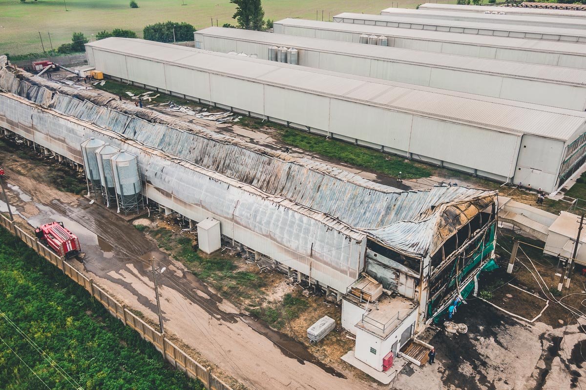 В результате пожара цех птицефабрики выгорел полностью, а его крыша сложилась