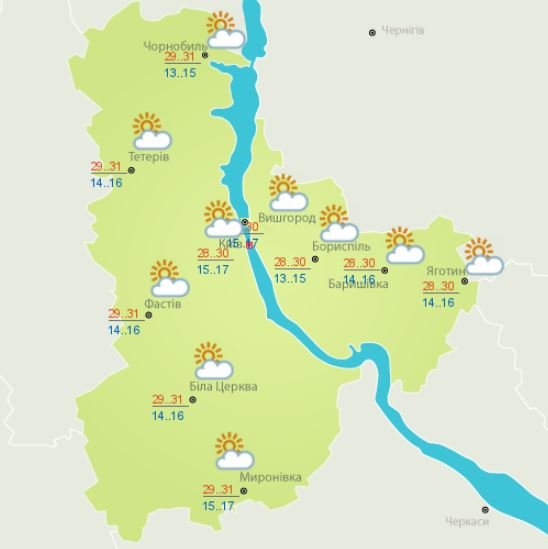 Прогноз погоды в Киеве и области на 26 июня по данным Украинского гидрометцентра Прогноз погоды в Киеве и области на 26 июня по данным Украинского гидрометцентра