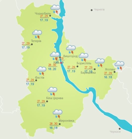 Прогноз погоды в Киеве и области на 27 июня 