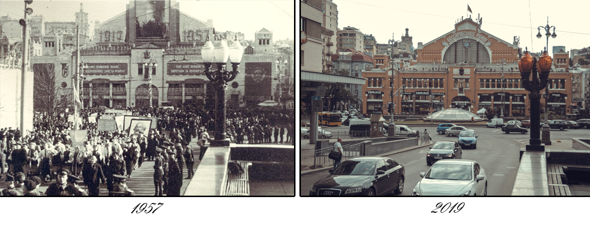 Демонстрация из сотен людей, которые движутся к Бессарабке. На снимке - 1957-й год