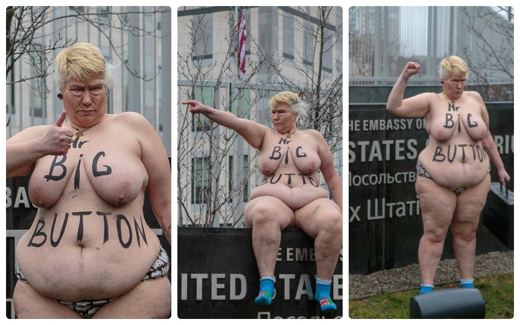 Под посольством США разделась полная девушка из Femen