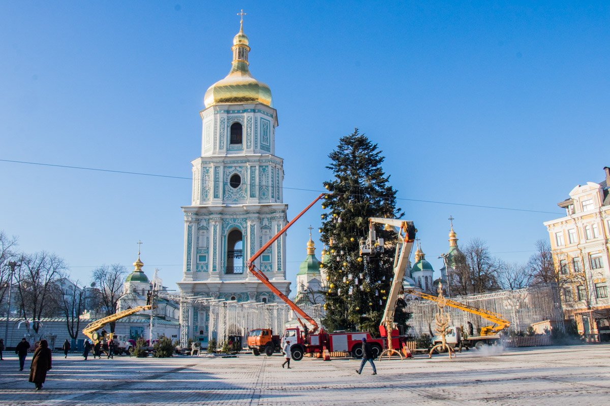 С зеленой красавицы снимают ее праздничный наряд С зеленой красавицы снимают ее праздничный наряд