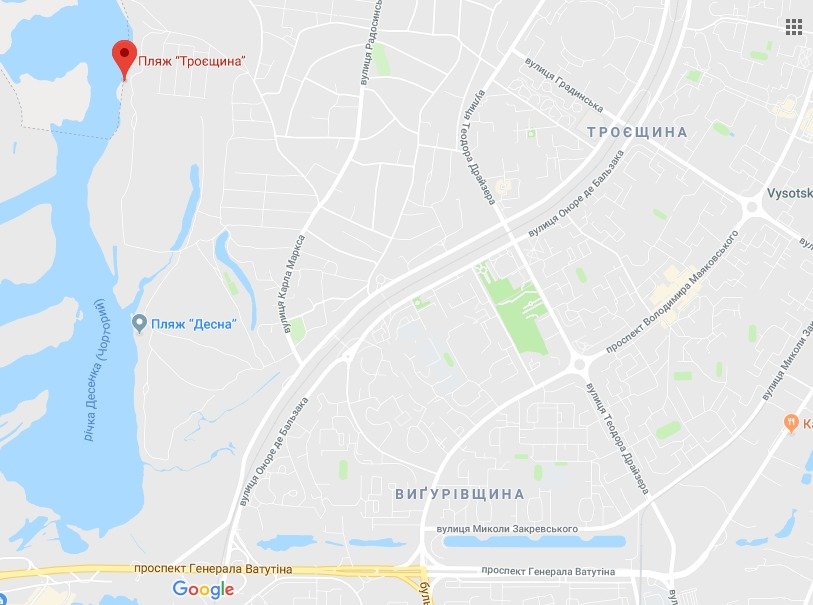 Пляж находится в селе Троещина Пляж находится в селе Троещина