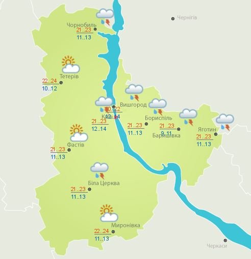 Погода в Киеве и области на 13 июля 