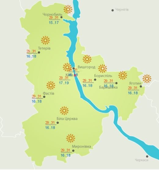 Прогноз погоды в Киеве и области на 29 июля 