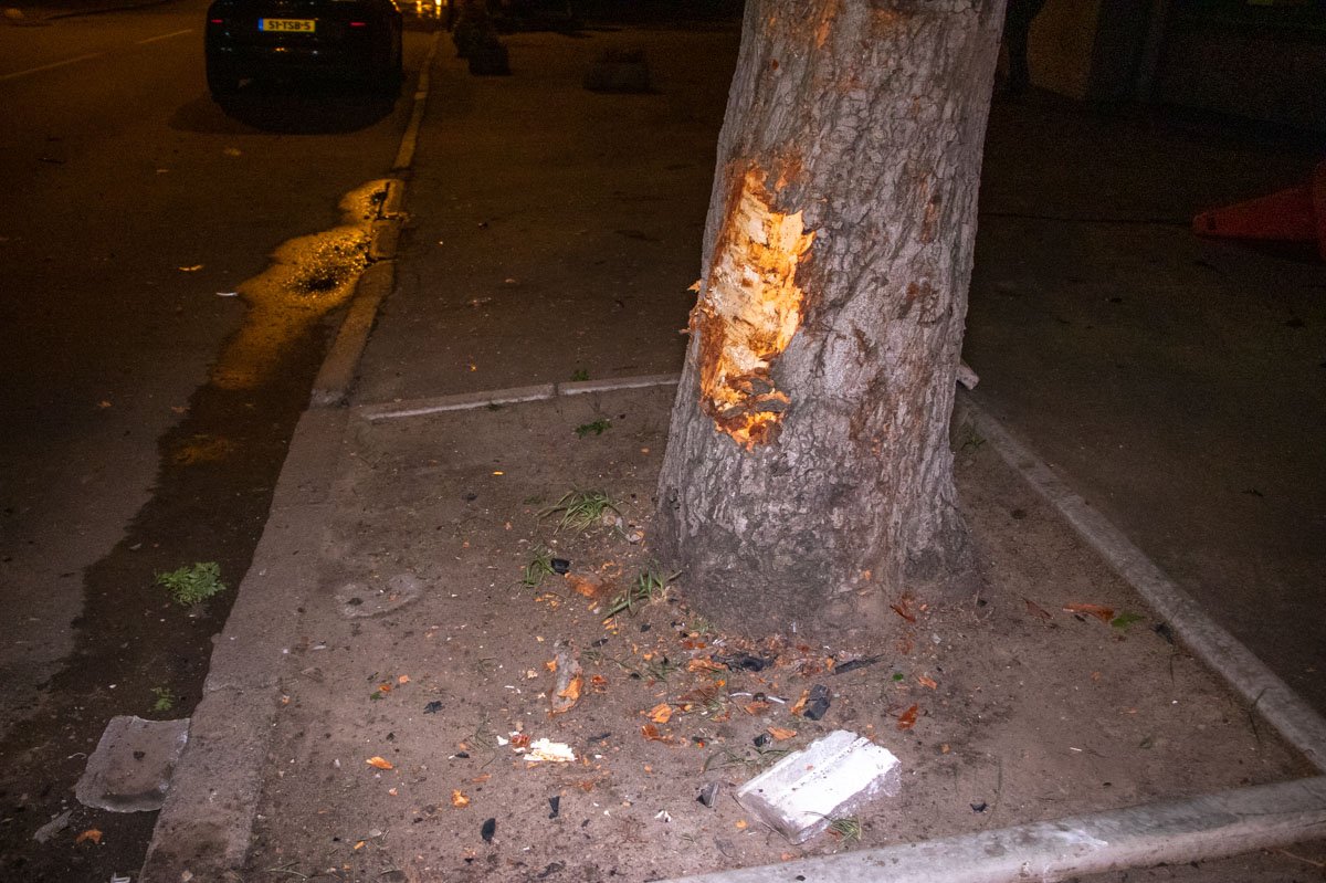 Автомобиль остановился об дерево побольше 