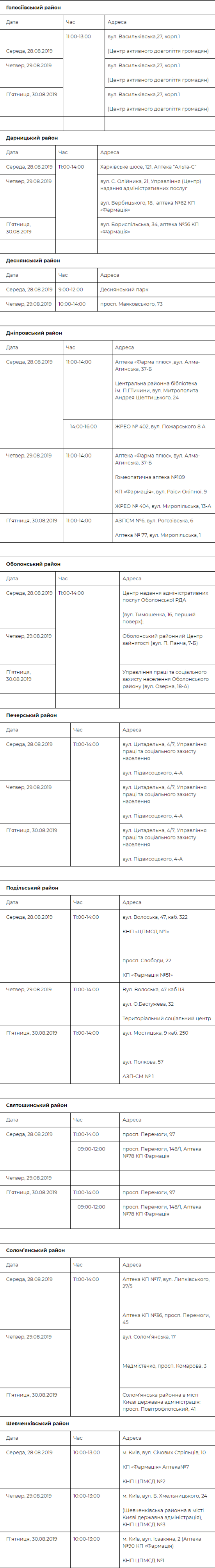 График приема врачей в период с 28 по 30 августа
