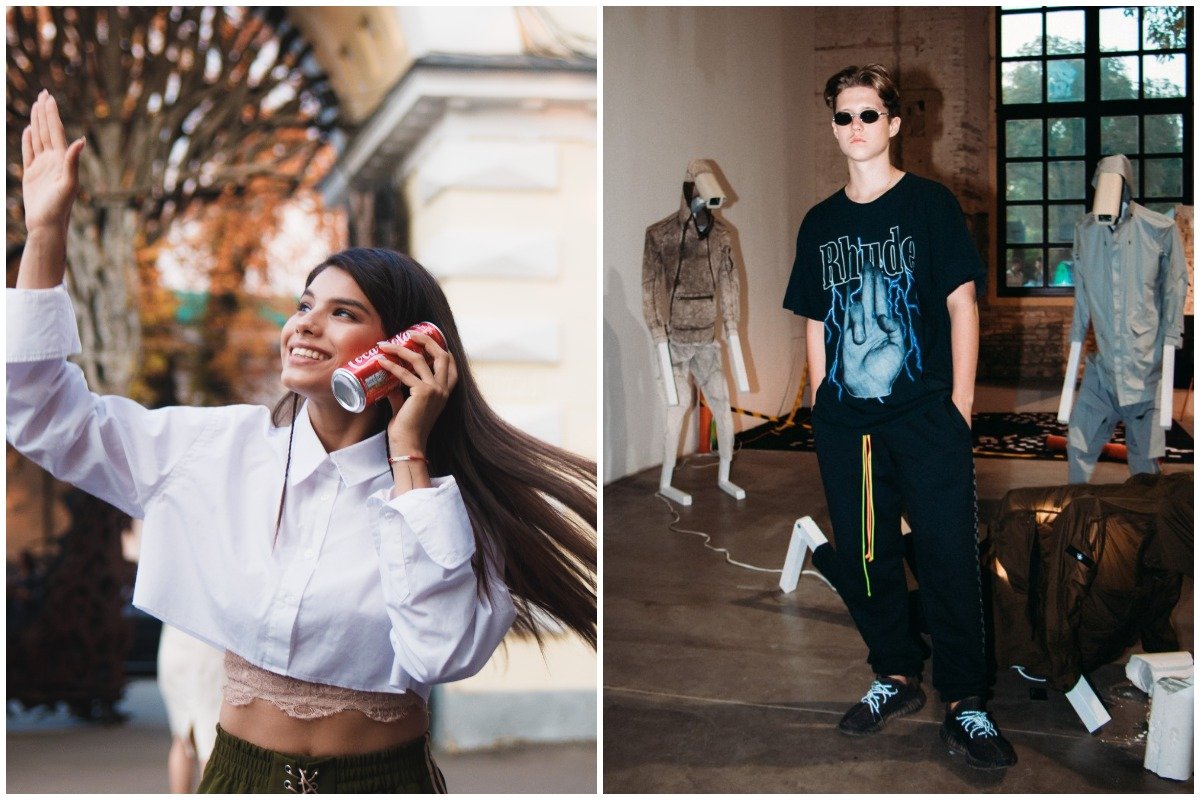 Две противоположности: классическая рубашка(немного укороченная) и спортивный, мешковатый лук 