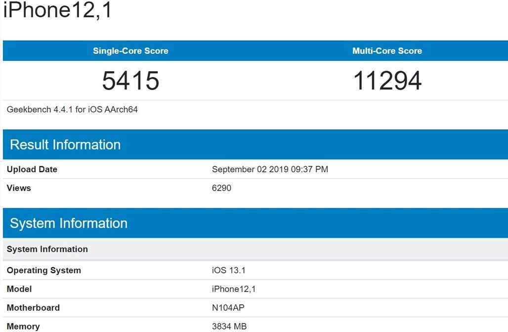 Производительность чипа А13 в Geekbench