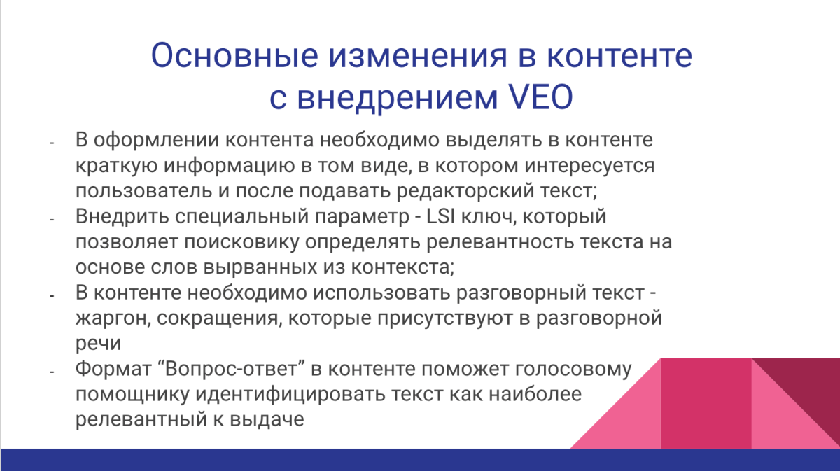 Основные изменения в контенте с внедрением оптимизации под голосовой поиск Основные изменения в контенте с внедрением оптимизации под голосовой поиск
