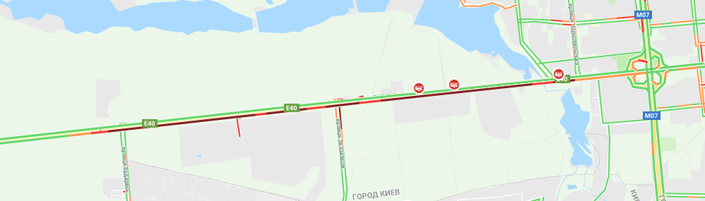 А вот и вторая пробка на Победы - она начинается еще на Житомирском шоссе