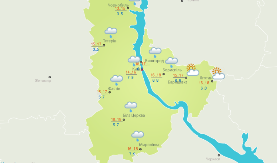 В Киеве будет облачно и дождливо, в отличии от других городов области 