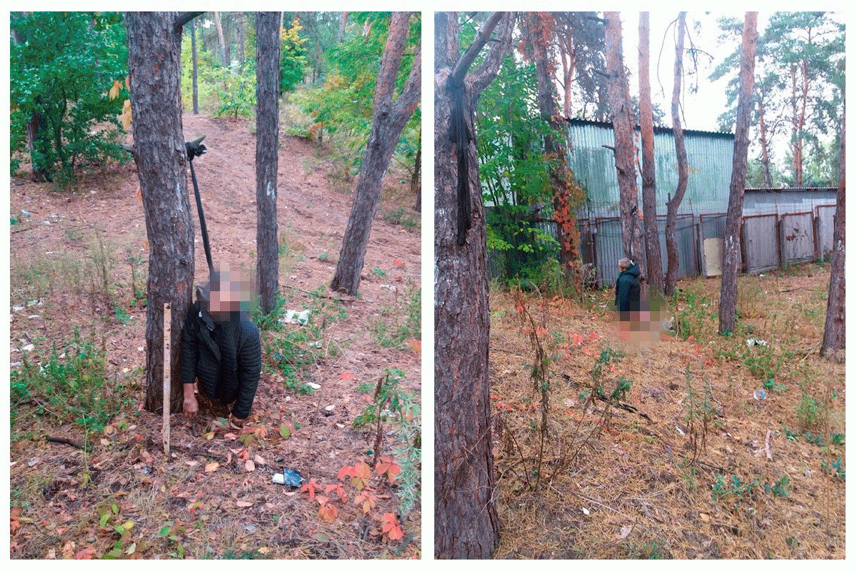 Мужчина находился на небольшом расстоянии от земли и стоял на коленях