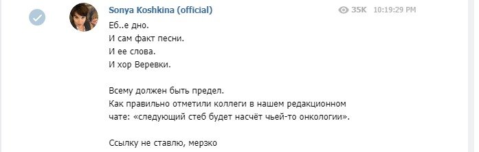 Журналистка София Кошкина прокомментировала выпуск в своем телеграм-канале