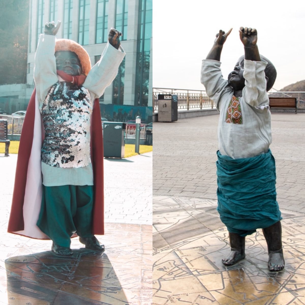 В эти костюмы фигуры принарядили в честь Дня защитника Украины