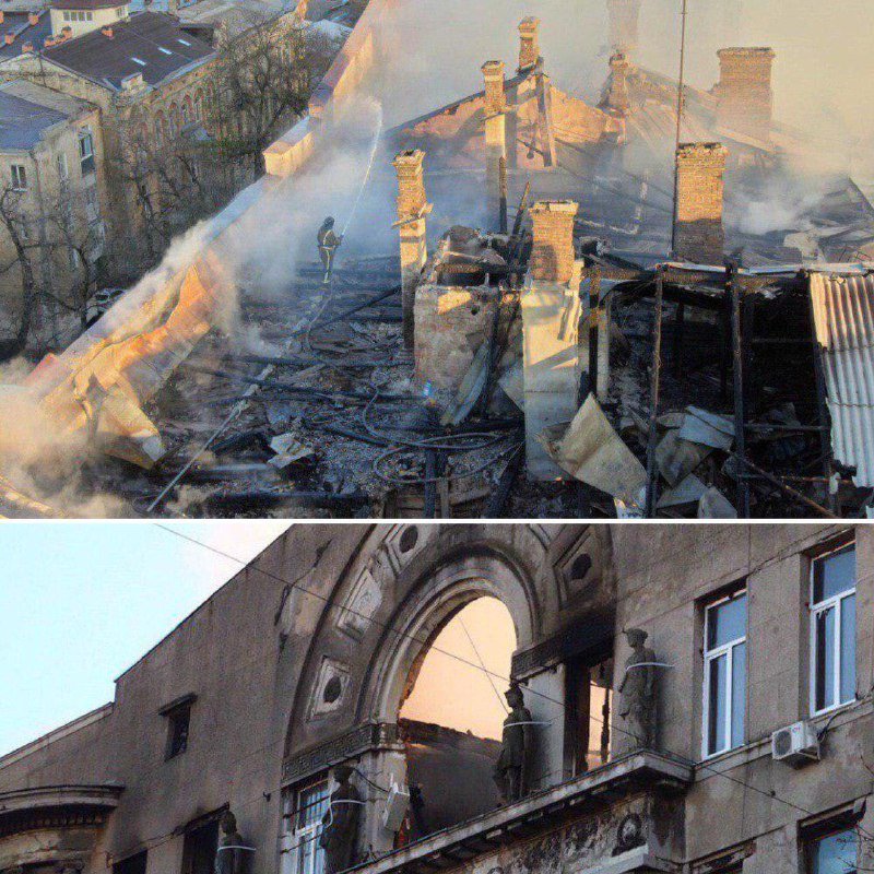 В результате пожара здание очень серьезно пострадало