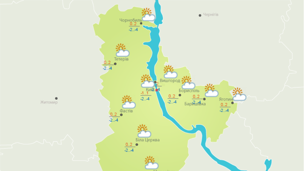 В Киеве будет облачная погода с небольшими прояснениями 