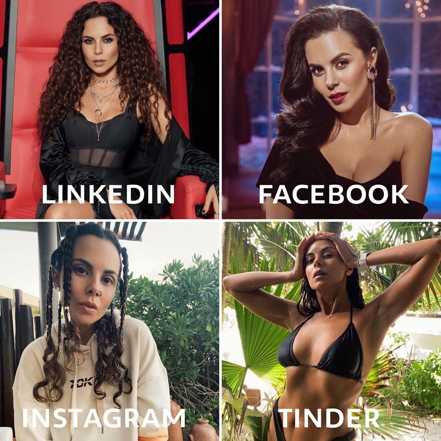 Так, фото в Linkedin - официальные, в Facebook - милые, в Instagram - позерские, а в Tinder - соблазнительные Так, фото в Linkedin - официальные, в Facebook - милые, в Instagram - позерские, а в Tinder - соблазнительные