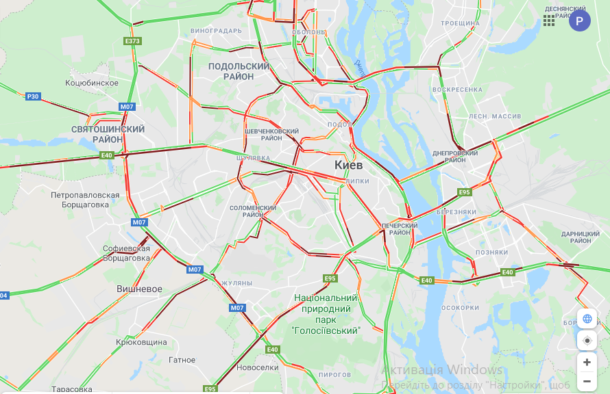 Пробки в Киеве от Google. Лучше не приближать изображение, если у вас боязнь красного цвета
