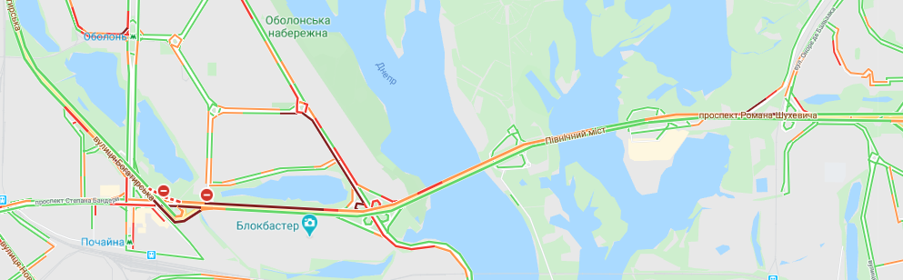 По сравнению с 12 марта ситуация на Северном мосту не такая серьезная. Но проспект Бандеры по прежнему отбирает время По сравнению с 12 марта ситуация на Северном мосту не такая серьезная. Но проспект Бандеры по прежнему отбирает время