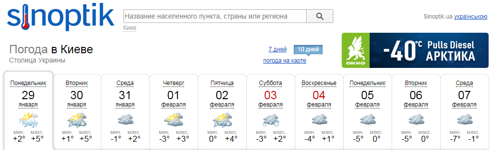 Прогноз погоды в Киеве от sinoptik.ua