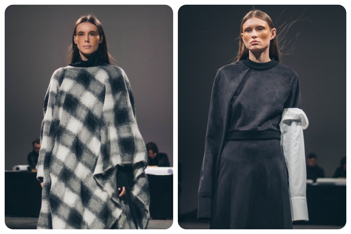 Однотонные вещи чередуются с клетчатым принтом 