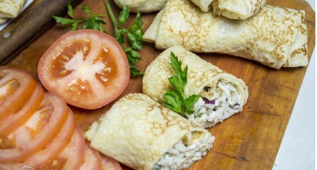 Блины с курицей и рисом 
