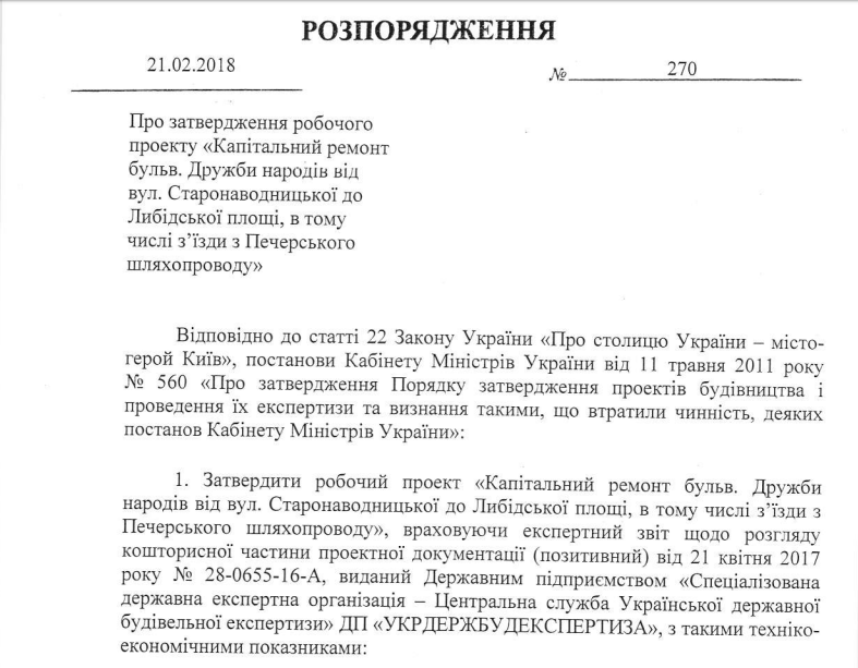 Распоряжение главы Киева от 21 февраля 2018 года