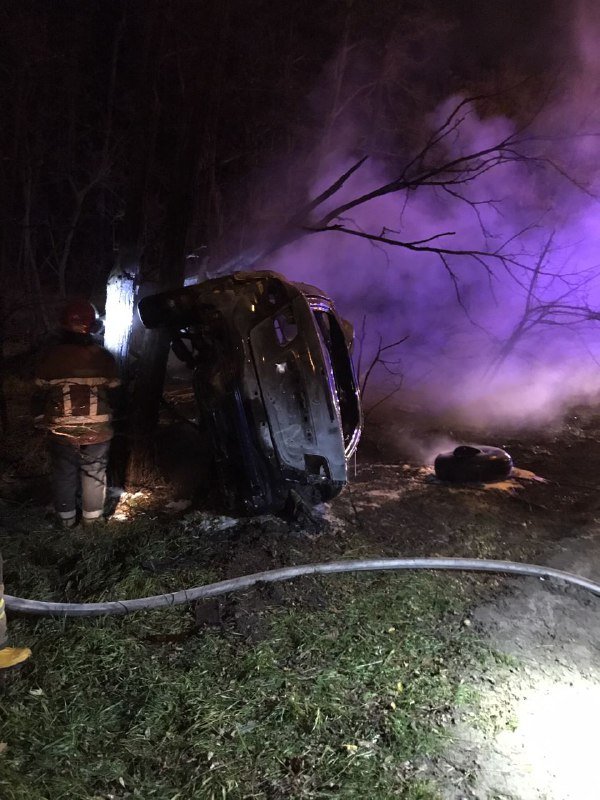 В Киеве на Броварском проспекте Mazda вылетела в кювет и загорелась 3