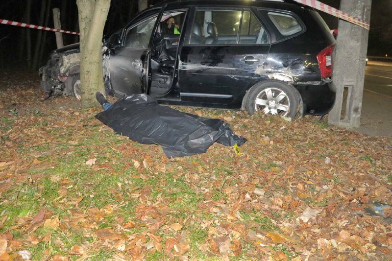 В Киеве водителю такси стало плохо за рулем: автомобиль слетел с дороги и остановился в дереве 8