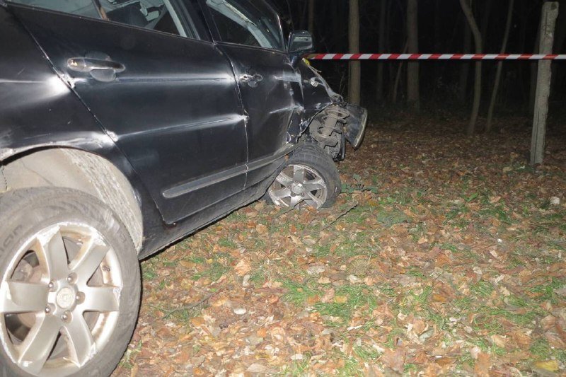 В Киеве водителю такси стало плохо за рулем: автомобиль слетел с дороги и остановился в дереве 10