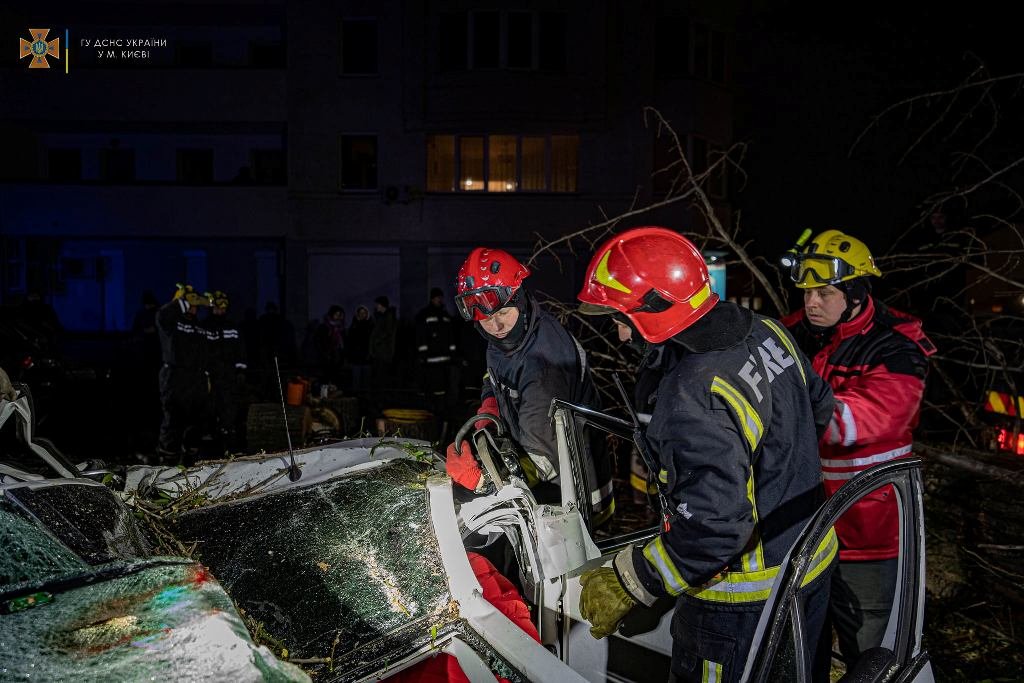В Киеве упавшее огромное дерево убило водителя Peugeot: чтобы достать тело, спасатели вызывали кран. Фото с места 5