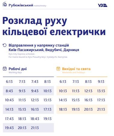 В Киеве график курсирования кольцевой электрички разделили на будни и выходные: полное расписание по станциям 3