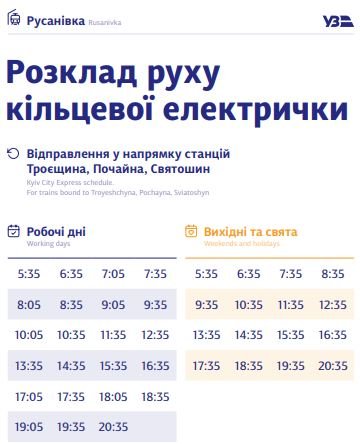 В Киеве график курсирования кольцевой электрички разделили на будни и выходные: полное расписание по станциям 21