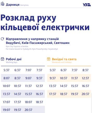 В Киеве график курсирования кольцевой электрички разделили на будни и выходные: полное расписание по станциям 24