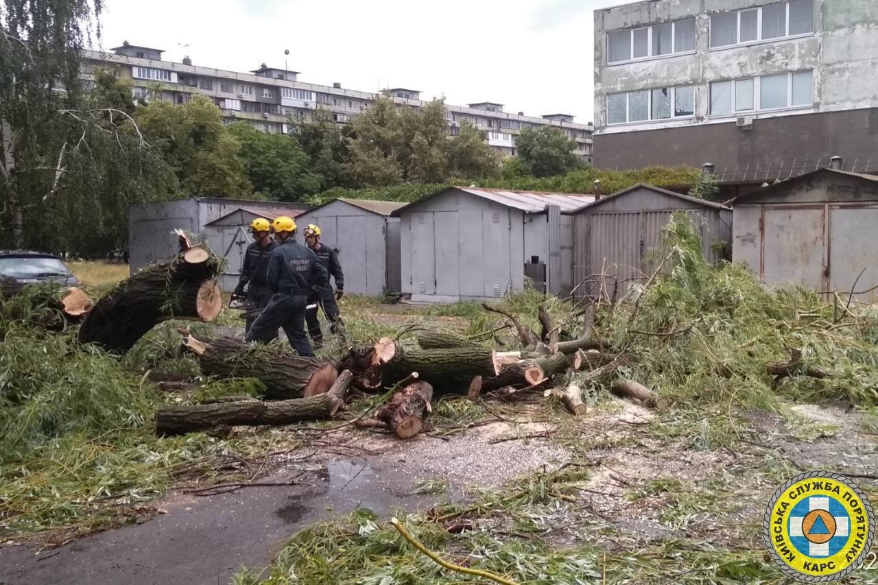 Зливи та гроза в Києві повалили дерева та затопили місто: де працюють рятувальники 3