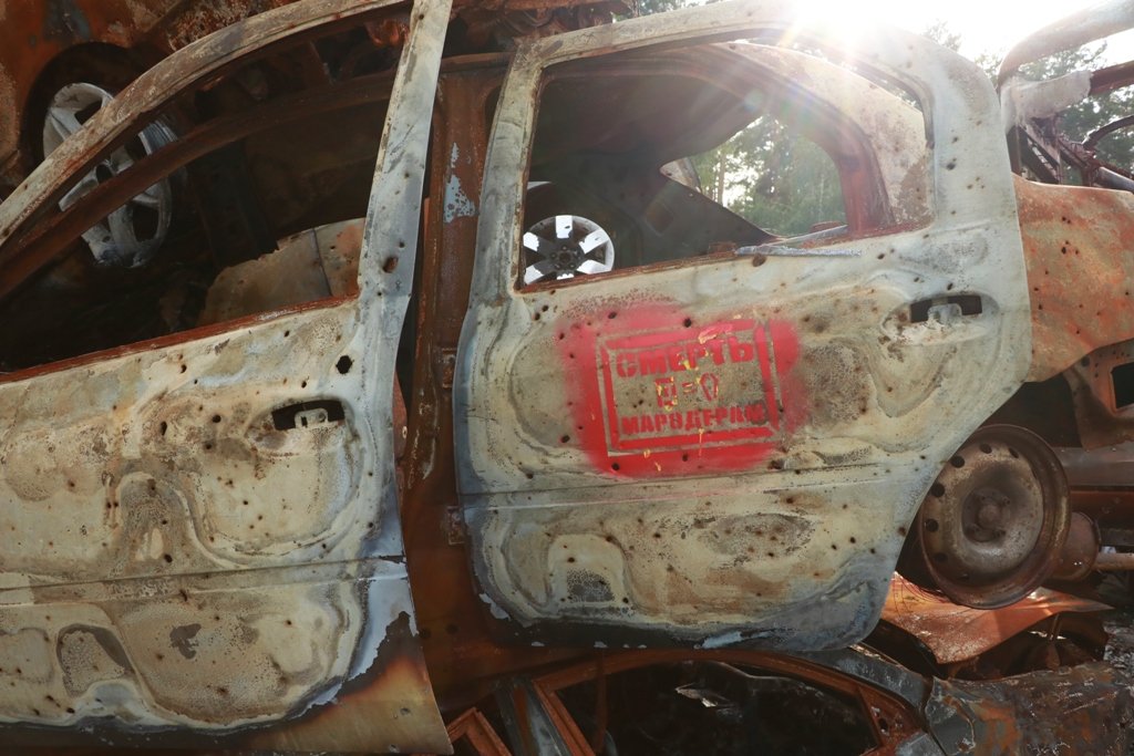 Як виглядає зараз кладовище автівок в Ірпені і хто намалював на них соняхи 11