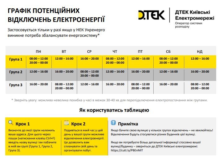 Де і коли у Києві вимкнуть світло: графік потенційних відключень по районах та вулицях 1