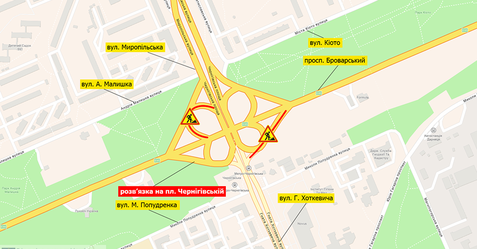 У Києві на Чернігівській площі обмежили рух  розв’язкою: схема 1